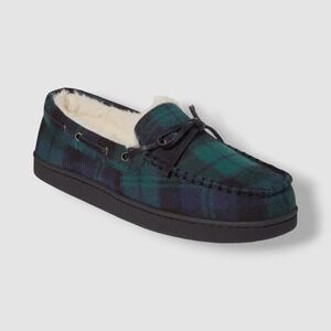 Club Room Men's Blue Plaid‎ Faux-Fur Lining Moccasin Slippers Shoes Size S 6-7